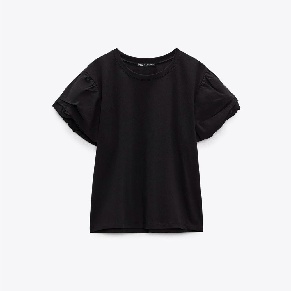Zara Black Short Sleeve Top with Ruffles